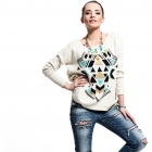 giza - bawełniany sweter boho / ecru & miętowy